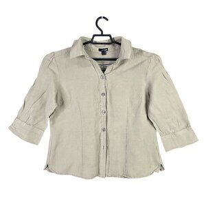 Womens East 5th Beige Linen Rayon Blend Shirt Button Up 3/4 Sleeve Size L